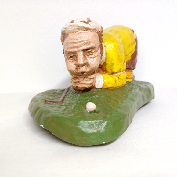 Rottman Golf Figurine Golfer Blow Ball Huff Puff Yellow Plaster Signed 1974 - Picture 2 of 12